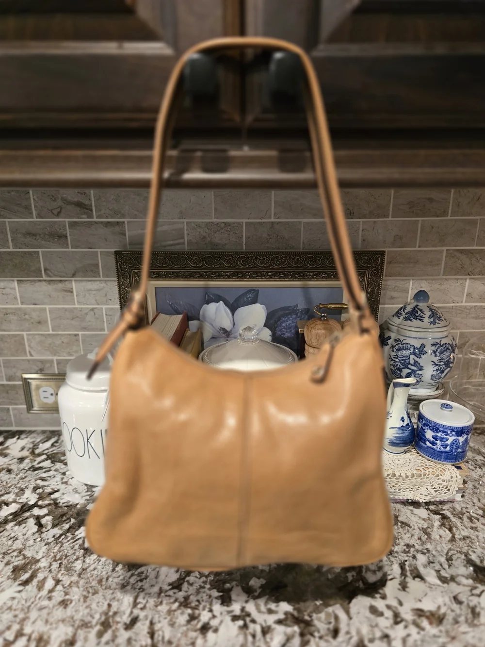 Etienne Aigner Tan Leather Shoulder Bag with Front Buckle